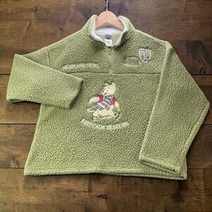 Disney Winnie the Pooh Sherpa Fleece 1/4 Zip Pullover Sage Olive Green Womens L